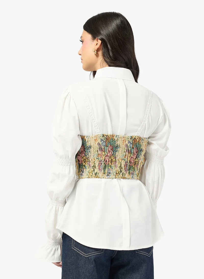 ELLA Puff Sleeve Blouse With Mock Corset