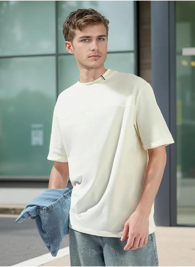 هاي ستار Men's White 100% Cotton Solid Relaxed T-Shirt