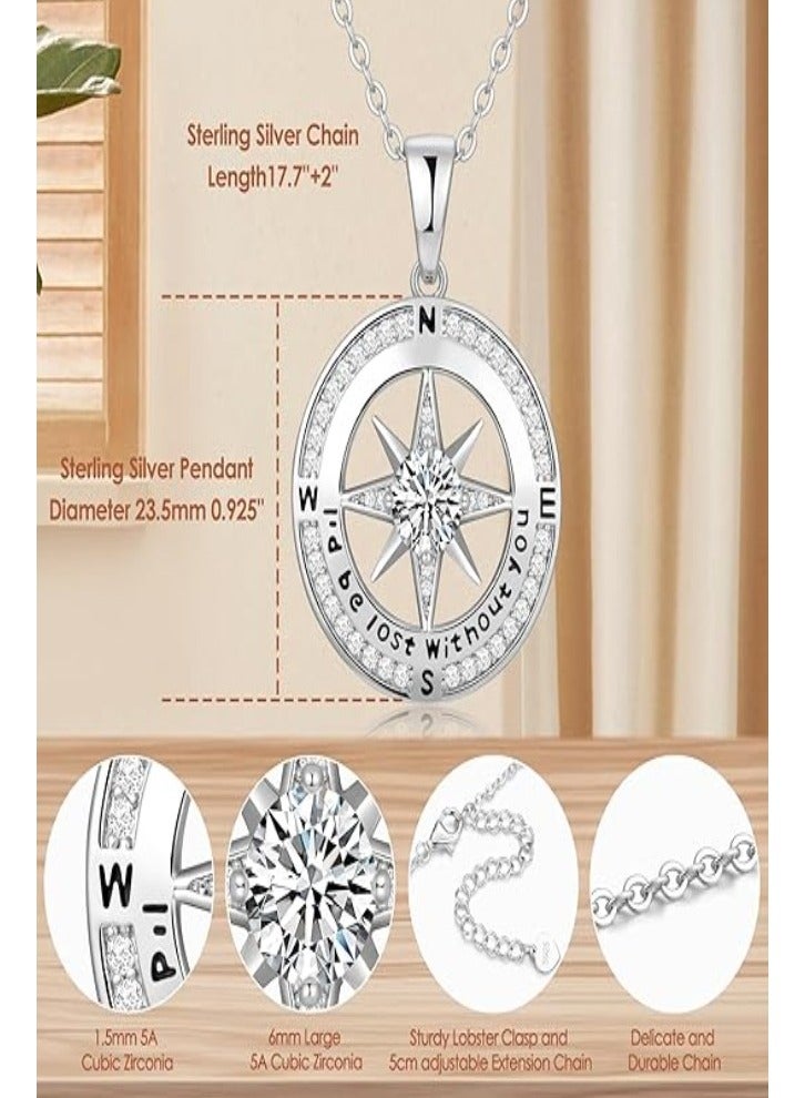 Zifeel Compass Necklace Gifts for Women wife - S925 Sterling Silver Birthstone Necklaces for Women - Anniversary Birthday Gifts for Her Wife Girlfriend - Valentines Day Mom Mothers Day  Gifts Jewelry for Women - Image 4