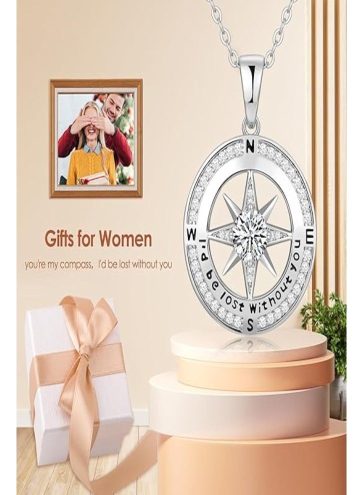 Zifeel Compass Necklace Gifts for Women wife - S925 Sterling Silver Birthstone Necklaces for Women - Anniversary Birthday Gifts for Her Wife Girlfriend - Valentines Day Mom Mothers Day  Gifts Jewelry for Women - Image 3