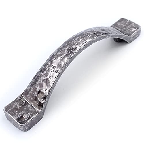 Jetland Arched Hammered Cabinet Pulls - 6-Pack, Aged Silver, 3" Hole Centers, Rustic Solid Cast Handle Pulls for Dresser Nightstand Furniture, HT0611OS76 - Image 1