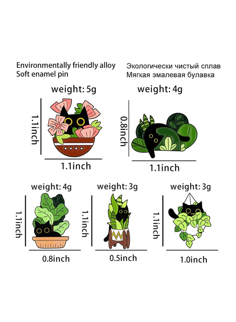 SOLARAE Cats Hidden in Potted Plants Enamel Pins Set, Cute Black Cat Pins for Women Kids, Animal Enamel Brooch Badges Pins for Bags Clothing - Image 5