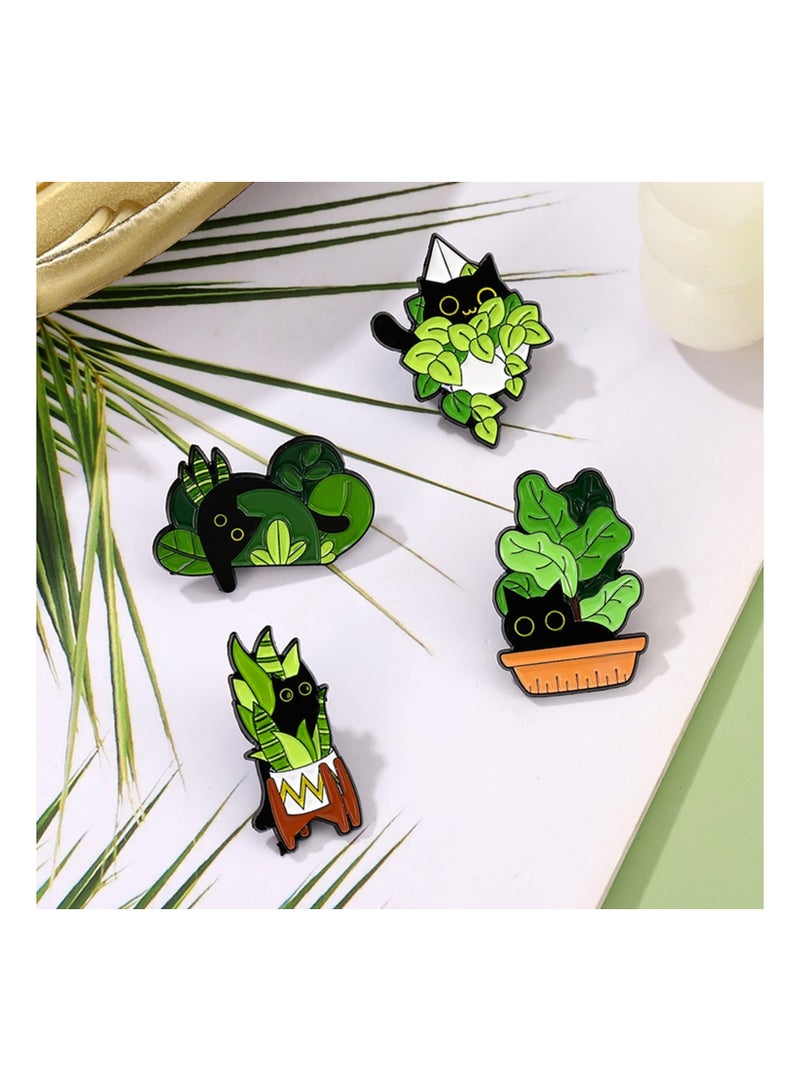 SOLARAE Cats Hidden in Potted Plants Enamel Pins Set, Cute Black Cat Pins for Women Kids, Animal Enamel Brooch Badges Pins for Bags Clothing - Image 3