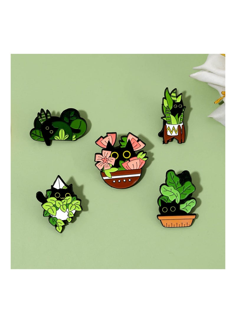 SOLARAE Cats Hidden in Potted Plants Enamel Pins Set, Cute Black Cat Pins for Women Kids, Animal Enamel Brooch Badges Pins for Bags Clothing - Image 2