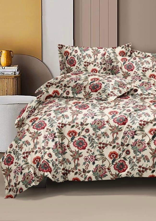 Subtlespreads Premium Duvet Cover/Comforter Cover/Quilt/Blanket/Razai Cover Dohar with Zipper Closure (Beige Floral, Single Duvet Cover 60x90) - Image 3