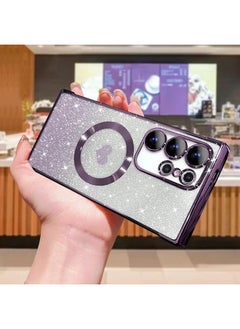 ShebSheb for Samsung Galaxy S24 Ultra Case Glitter, Clear Magnetic Phone Cases with Camera Lens Protector [Compatible with MagSafe] Bling Sparkle Plating Soft TPU Slim ShockProof Protective Cover  - Image 3