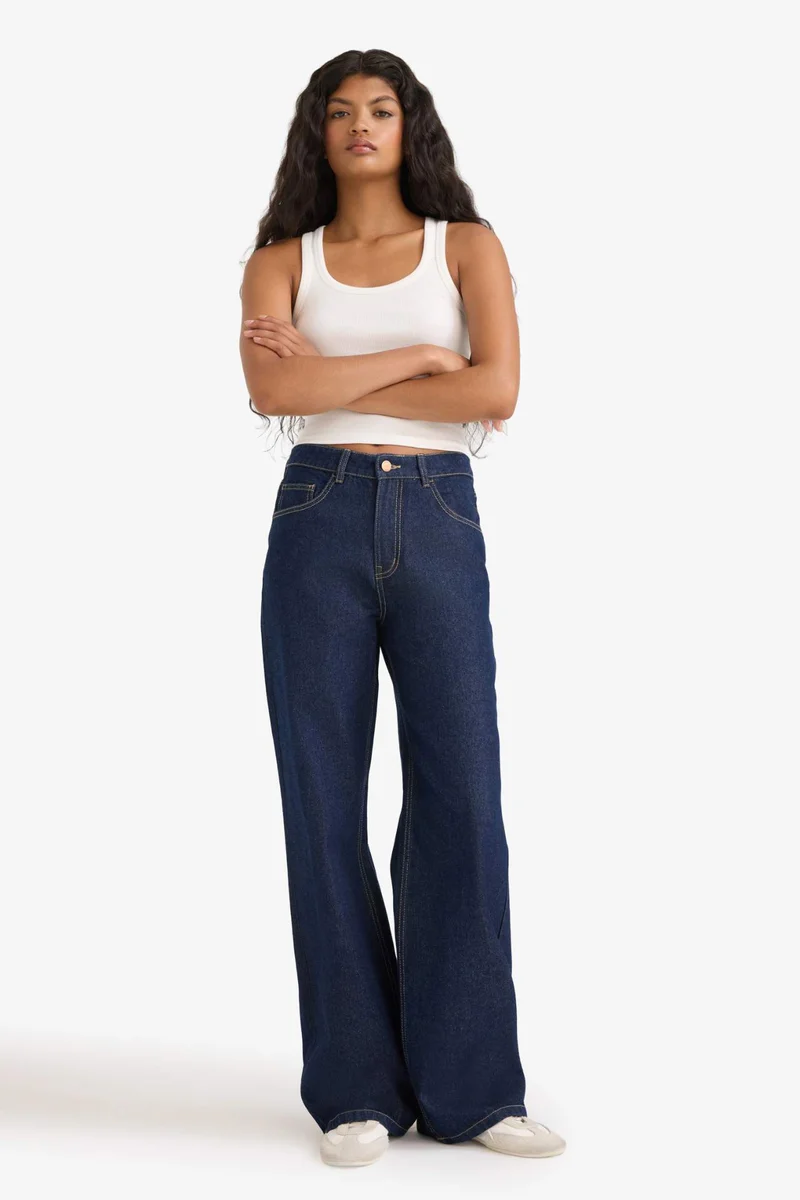 ديفاكتو Straight Wide Leg High Waist Long Jeans
