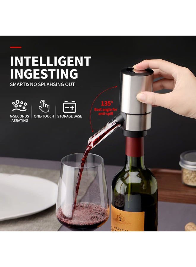 Rocyis Electric Wine Aerator Pourer-Wine Dispenser Machine, One-Touch Wine Aerator, Smart Dispenser w/Storage Base & Retractable Tube (Stainless Steel) - Image 2