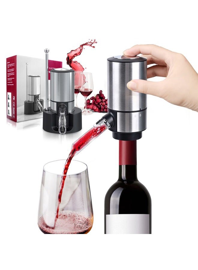 Rocyis Electric Wine Aerator Pourer-Wine Dispenser Machine, One-Touch Wine Aerator, Smart Dispenser w/Storage Base & Retractable Tube (Stainless Steel) - Image 1