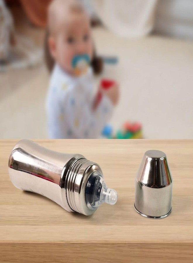 FROWWY Stainless Steel Baby Feeding Bottle | Insulated Milk Bottle for Babies | BPA-Free Baby Feeding Bottle with Leak-Proof Lid | Safe & Durable Feeding Bottle for Infants & Toddlers (Silver) (140 ml) - Image 1