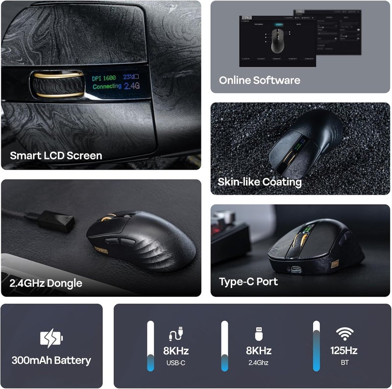 EPOMAKER Carbonis Wireless Gaming Mouse with Display Screen, PAW3950 Sensor&8K Polling, 400 to 30,000 DPI Adjustable, Carbon Fiber Shell, Lightweight Gaming Mouse for PC/Mac/Linux(Black) - Image 2