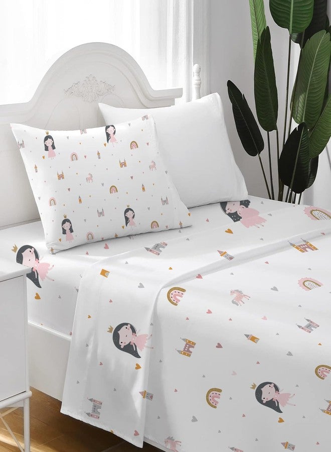 ROLJZTY Bed Sheets for Kids Girls, Soft Microfiber Twin Sheets Set 3 Piece Deep Pocket Bed Sheet Set, Breathable Sheet Sets Twin Size Bed Princesses Unicorn Printed - Image 2