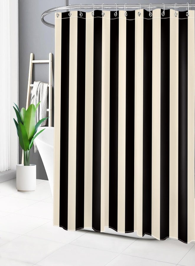 LB Black and Cream Striped Shower Curtain Decor, Modern Abstract Vertical Stripe Geometric Shower Curtain for Bathroom 72" W x 72" L Polyester Fabric Bathroom Decoration Bath Curtains Hooks Included - Image 2