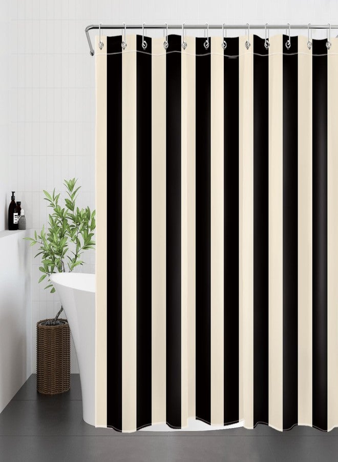 LB Black and Cream Striped Shower Curtain Decor, Modern Abstract Vertical Stripe Geometric Shower Curtain for Bathroom 72" W x 72" L Polyester Fabric Bathroom Decoration Bath Curtains Hooks Included - Image 3