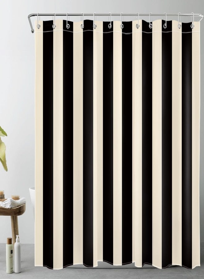 LB Black and Cream Striped Shower Curtain Decor, Modern Abstract Vertical Stripe Geometric Shower Curtain for Bathroom 72" W x 72" L Polyester Fabric Bathroom Decoration Bath Curtains Hooks Included - Image 1