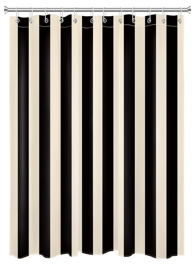 LB Black and Cream Striped Shower Curtain Decor, Modern Abstract Vertical Stripe Geometric Shower Curtain for Bathroom 72" W x 72" L Polyester Fabric Bathroom Decoration Bath Curtains Hooks Included - Image 4