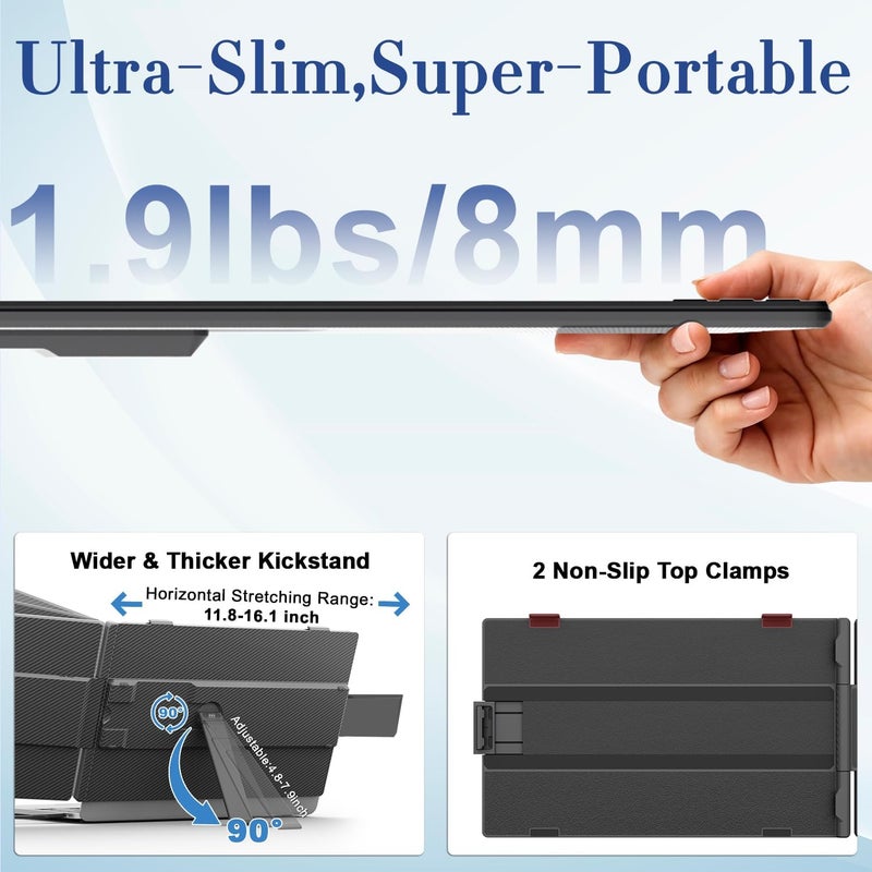 TeamGee 14 Inch Laptop Screen Extender, 1080P FHD Laptop Monitor Extender, Portable Monitor for Laptops 13-17.3" with USB-C/HDMI Port, Plug & Play for Windows/Mac/Android/Switch/PS5 - Image 4