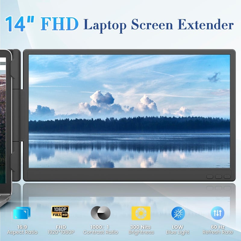 TeamGee 14 Inch Laptop Screen Extender, 1080P FHD Laptop Monitor Extender, Portable Monitor for Laptops 13-17.3" with USB-C/HDMI Port, Plug & Play for Windows/Mac/Android/Switch/PS5 - Image 5