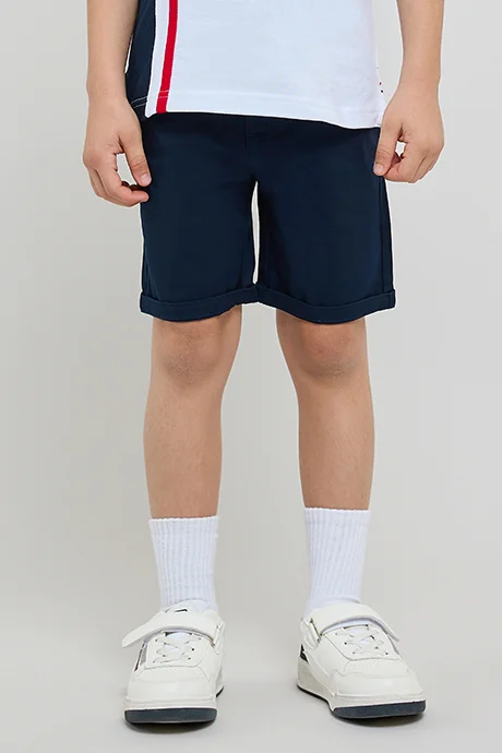 أر أند بي Solid Chino Shorts with Button Closure