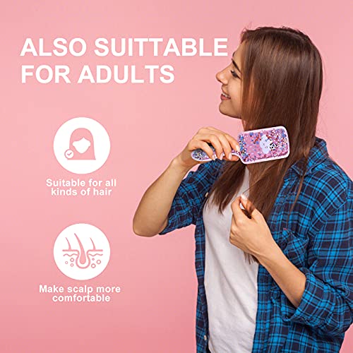 Junwapy 2 Packs Hair Brush and Hair Comb Glitter Detangling Hair Brush with Pink Comb Set Soft Anti-static Massage Scalp Brush Easily Brushed Through Tangles for Women Girls Straight and Curly hair - Image 5