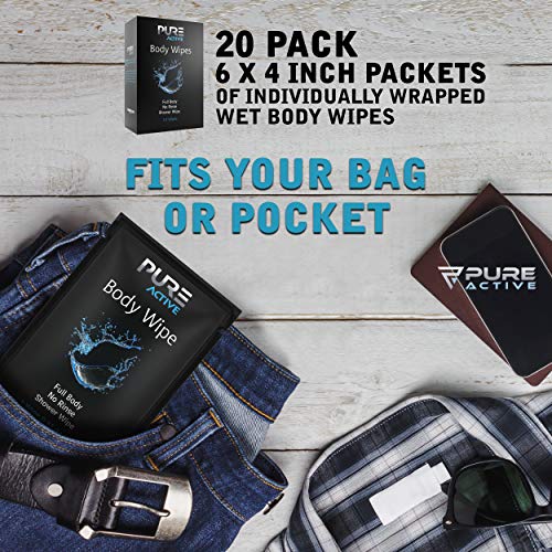 Pure Active Shower Body Wipes, 40 Individually Wrapped Personal Hygiene Body Wipes for Women and Men, Keep Clean After Gym Travel Camping Outdoors Sports - Image 5