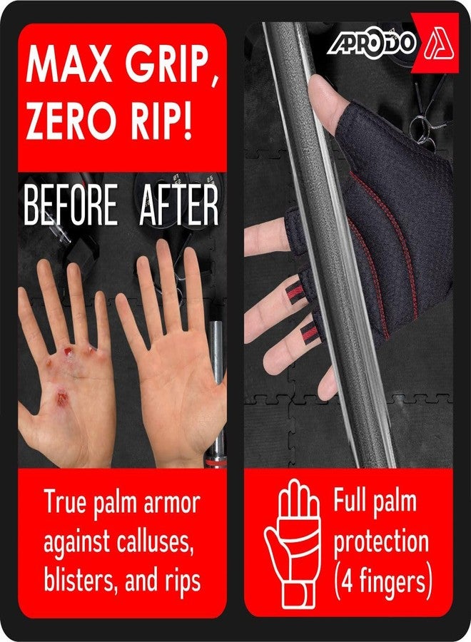 Aprodo Neoprene Half Finger Workout Gym Gloves with Wrist Support Strap | 1 Pair - Free Size (Red-Black) | Fitness Gloves with Breathable Non-Slip Grip | Wrist Band for Dumbbell, Exercise - Image 4