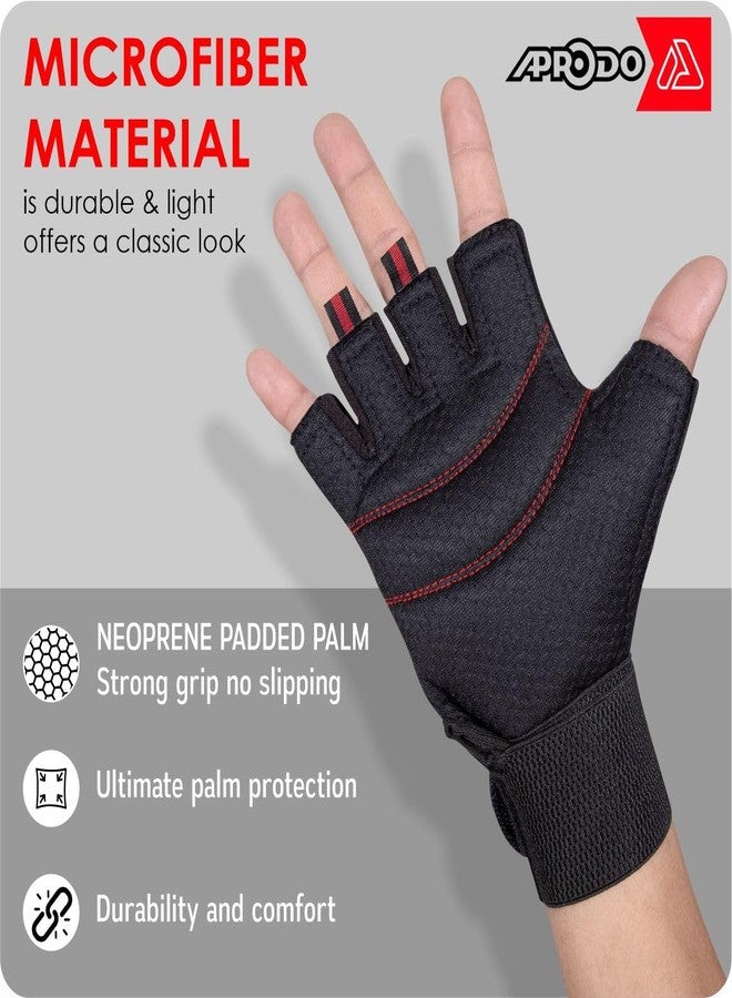 Aprodo Neoprene Half Finger Workout Gym Gloves with Wrist Support Strap | 1 Pair - Free Size (Red-Black) | Fitness Gloves with Breathable Non-Slip Grip | Wrist Band for Dumbbell, Exercise - Image 5