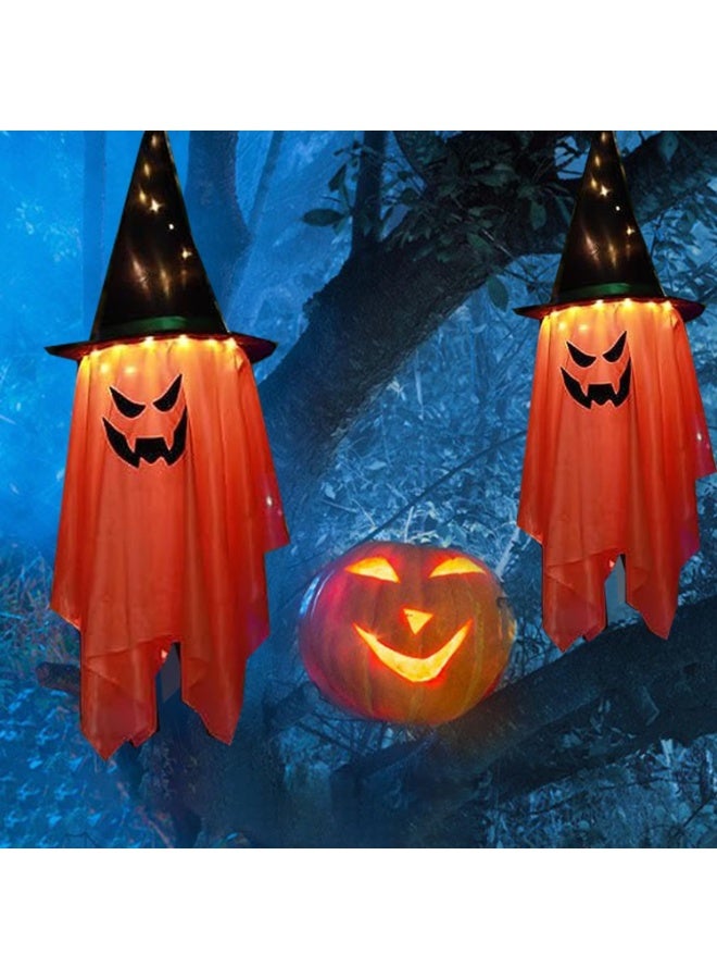 BrainGiggles Halloween Witch Hat Lights Decorations – 2 PCS LED Hanging Pumpkin Witch Hats with Glowing Ghost Effect – Outdoor Halloween Decorations for Porch, Yard, Garden, Door, Home Décor - Image 1