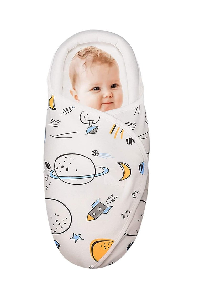 Knirose Premium Soft Cotton Baby Swaddle Blankets, Unisex Baby Blanket Wrap for Newborn Baby Boys Girls, Skin Friendly Wearable Swaddling Sleep Sack Calms Startle Reflex (Planet, White, 0-3 Months) - Image 1