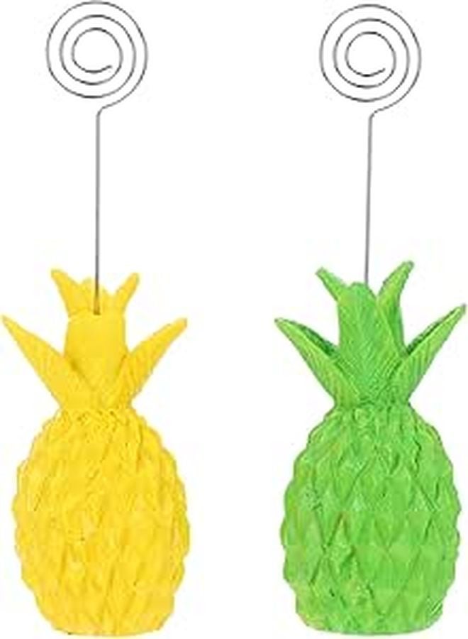 Resin Pineapple Shaped Memo Holders 2pcs Desktop Note Clips Yellow Green Bases - Image 1