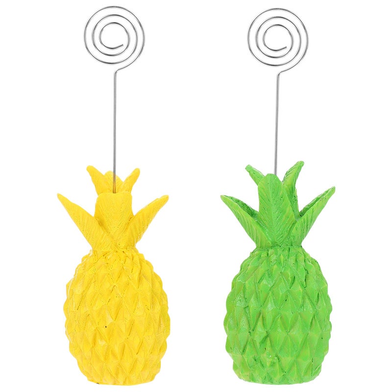Resin Pineapple Shaped Memo Holders 2pcs Desktop Note Clips Yellow Green Bases - Image 2