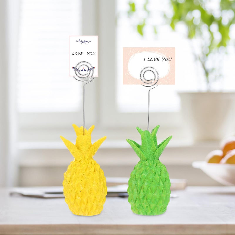 Resin Pineapple Shaped Memo Holders 2pcs Desktop Note Clips Yellow Green Bases - Image 5