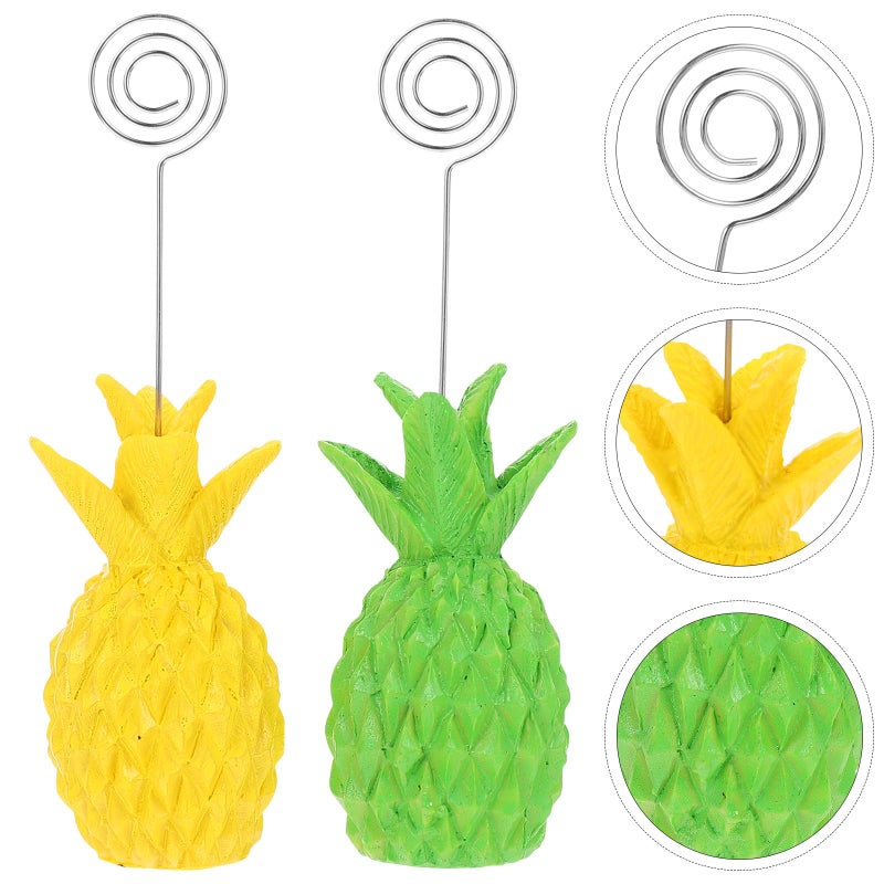 Resin Pineapple Shaped Memo Holders 2pcs Desktop Note Clips Yellow Green Bases - Image 4
