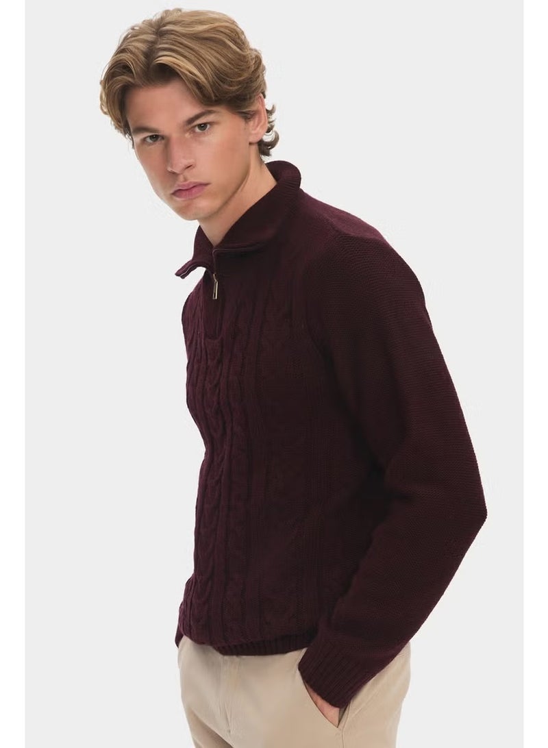 JUNE Men's Regular Fit Turtleneck Knit Detail Zippered Knitwear Sweater - Image 2