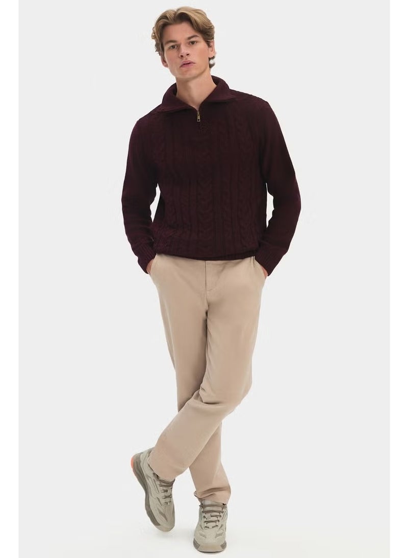 JUNE Men's Regular Fit Turtleneck Knit Detail Zippered Knitwear Sweater - Image 5
