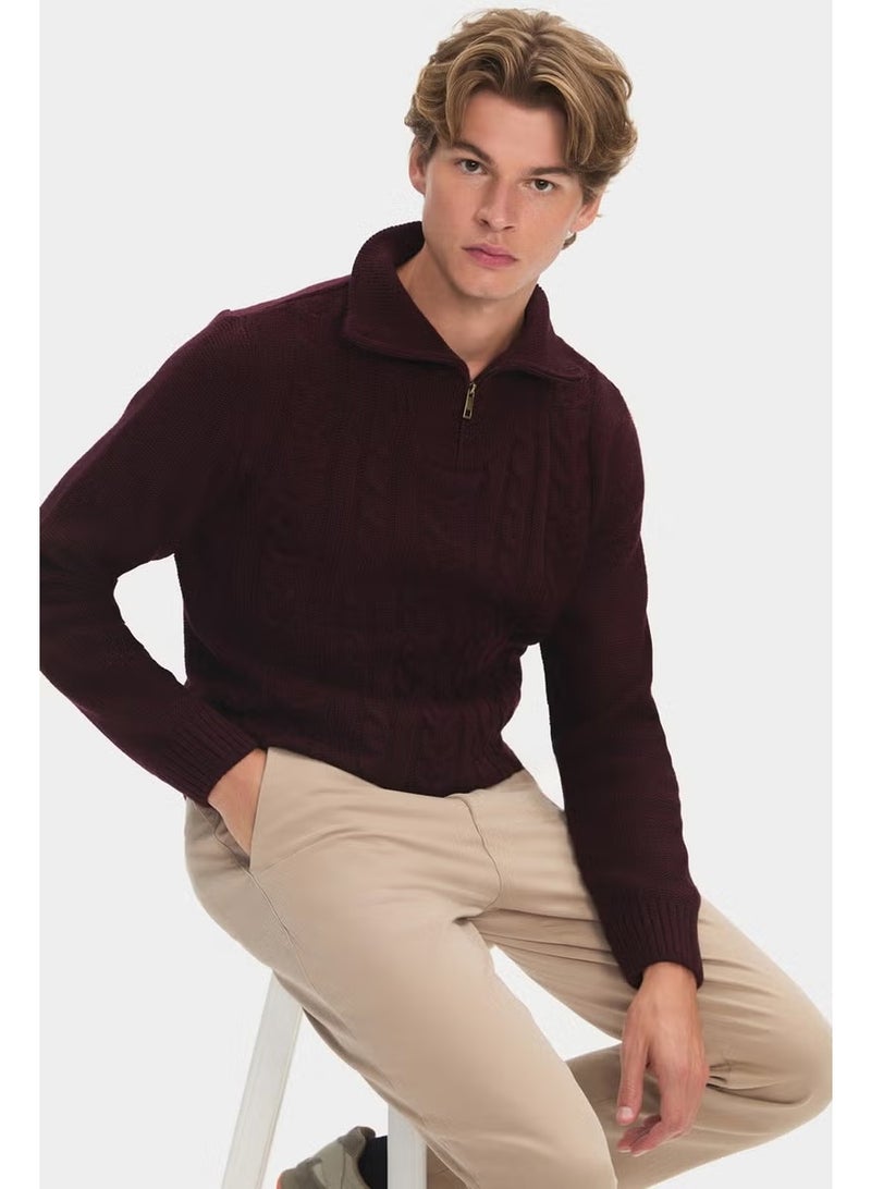 JUNE Men's Regular Fit Turtleneck Knit Detail Zippered Knitwear Sweater - Image 3
