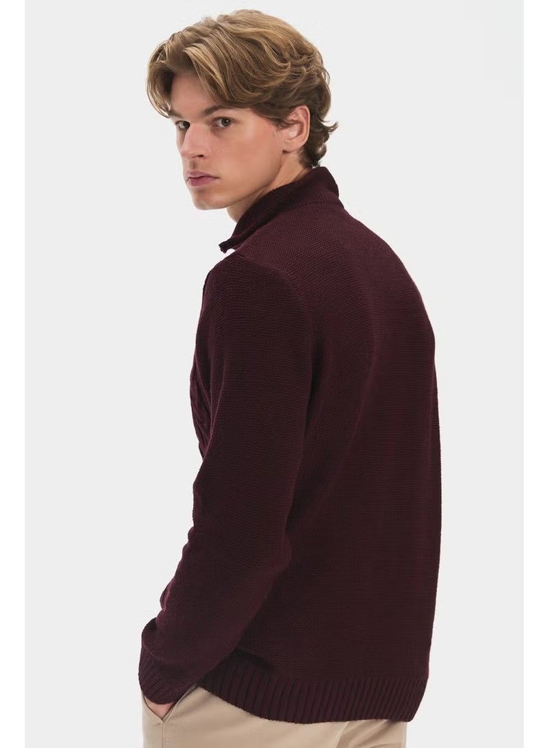 JUNE Men's Regular Fit Turtleneck Knit Detail Zippered Knitwear Sweater - Image 4