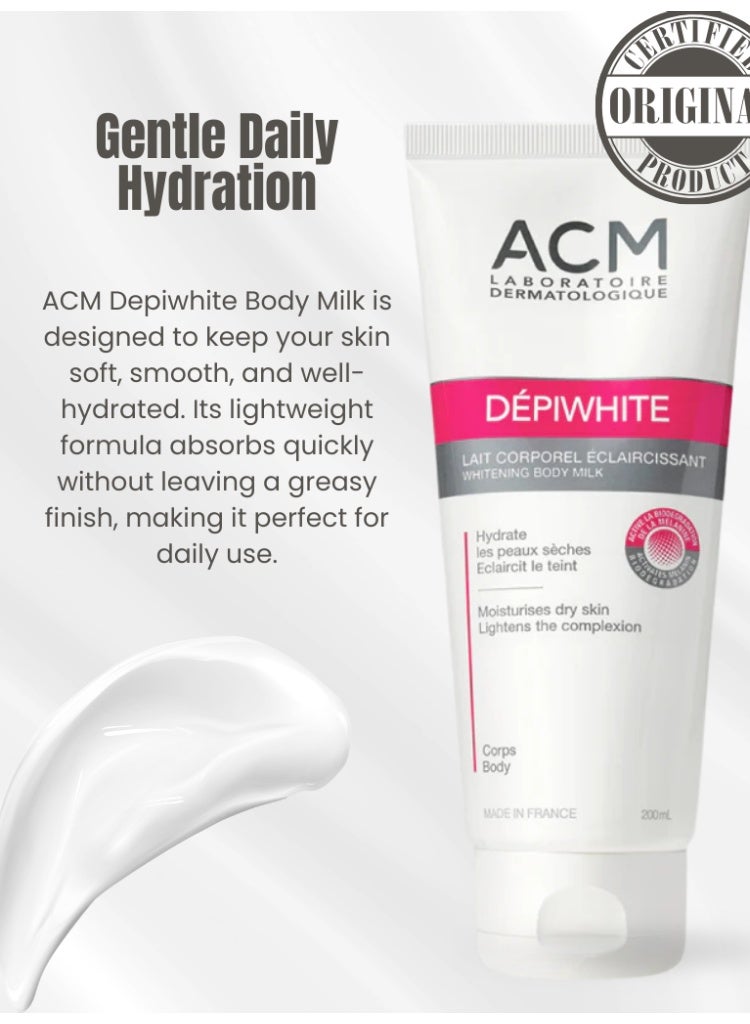 اكم لابرتوري ديرماتولوجيك حل البقع الداكنة وتفاوت لون الجسم – مجموعة كريم الجسم ACM Depiwhite (عدد 2 × 200 مل) لتفتيح البشرة وعلاج التصبغات - Image 2