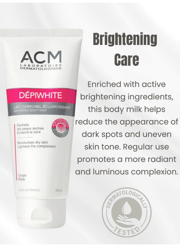 اكم لابرتوري ديرماتولوجيك حل البقع الداكنة وتفاوت لون الجسم – مجموعة كريم الجسم ACM Depiwhite (عدد 2 × 200 مل) لتفتيح البشرة وعلاج التصبغات - Image 3