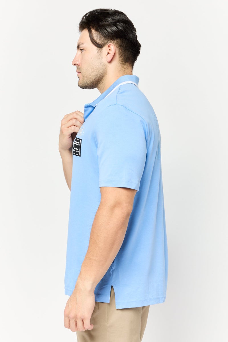 SELECTED Men Drop Shoulder Fit Embroidered Short Sleeves Polo Shirt, Blue - Image 3