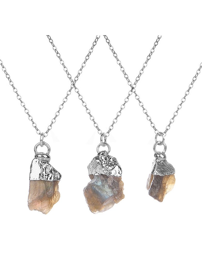 Generic Plated Natural Stone Crystal Necklace Natural Stone Crystal Pendant Silver  - Image 1