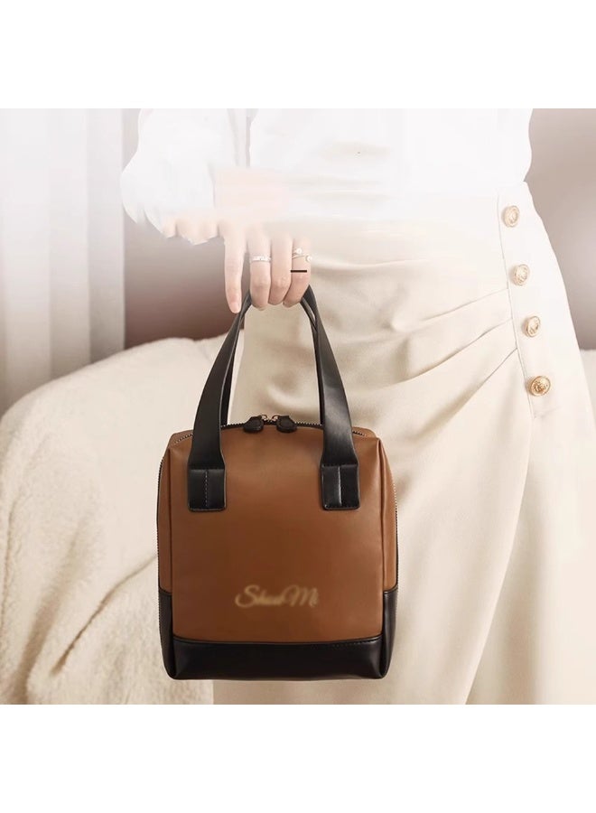 حقيبة مكياج سفر من جلد البولي يوريثان، حقائب مستحضرات تجميل كبيرة السعة للنساء، منظم مكياج محمول مفتوح مع فاصل ومقبض، مناسب للتسوق والسفر والتنقل إلى العمل والتخييم - Image 5