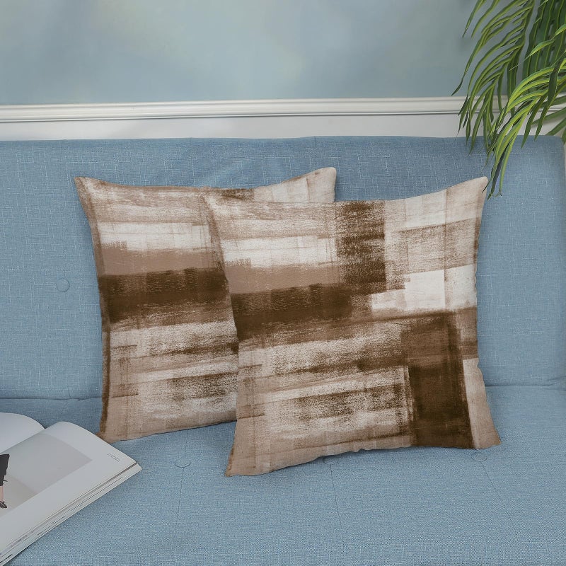 AEIOAE Brown Beige White Pillow Covers 18x18 Inch Set of 2,Abstract Art Throw Pillows Case,Modern Geometry Outdoor Decorative Square Linen Farmhouse Decor Cushion Covers for Home Sofa Bed Couch - Image 4