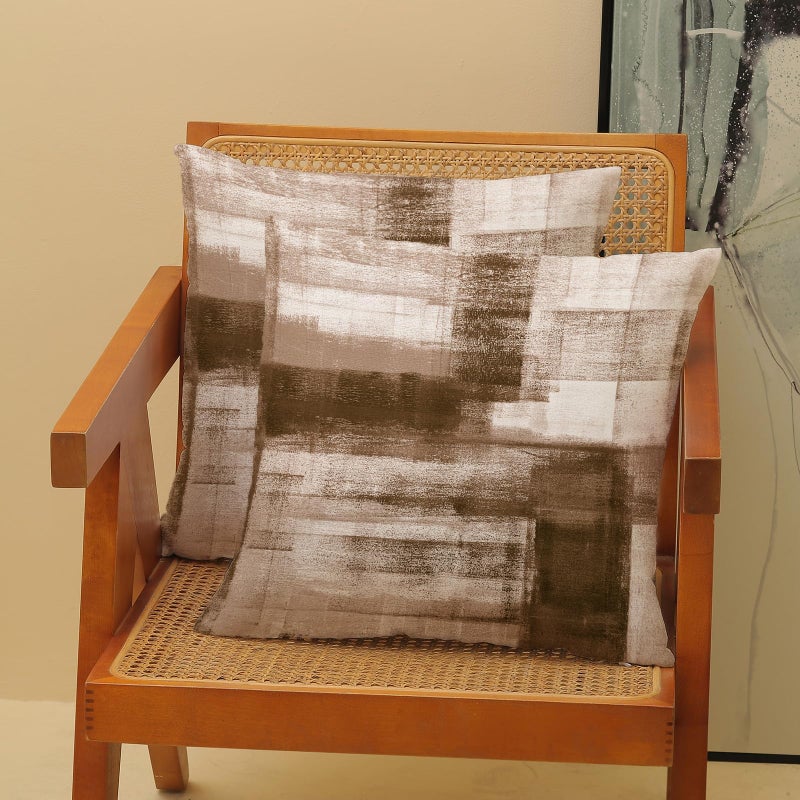 AEIOAE Brown Beige White Pillow Covers 18x18 Inch Set of 2,Abstract Art Throw Pillows Case,Modern Geometry Outdoor Decorative Square Linen Farmhouse Decor Cushion Covers for Home Sofa Bed Couch - Image 2