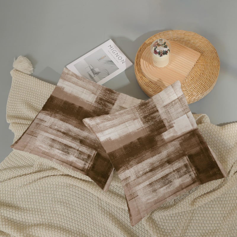 AEIOAE Brown Beige White Pillow Covers 18x18 Inch Set of 2,Abstract Art Throw Pillows Case,Modern Geometry Outdoor Decorative Square Linen Farmhouse Decor Cushion Covers for Home Sofa Bed Couch - Image 5