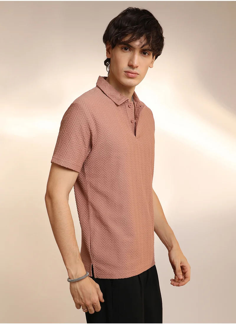 كامبوس سوترا Men's Coral Orange Chevron Polo T-Shirt