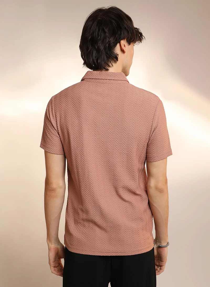 كامبوس سوترا Men's Coral Orange Chevron Polo T-Shirt
