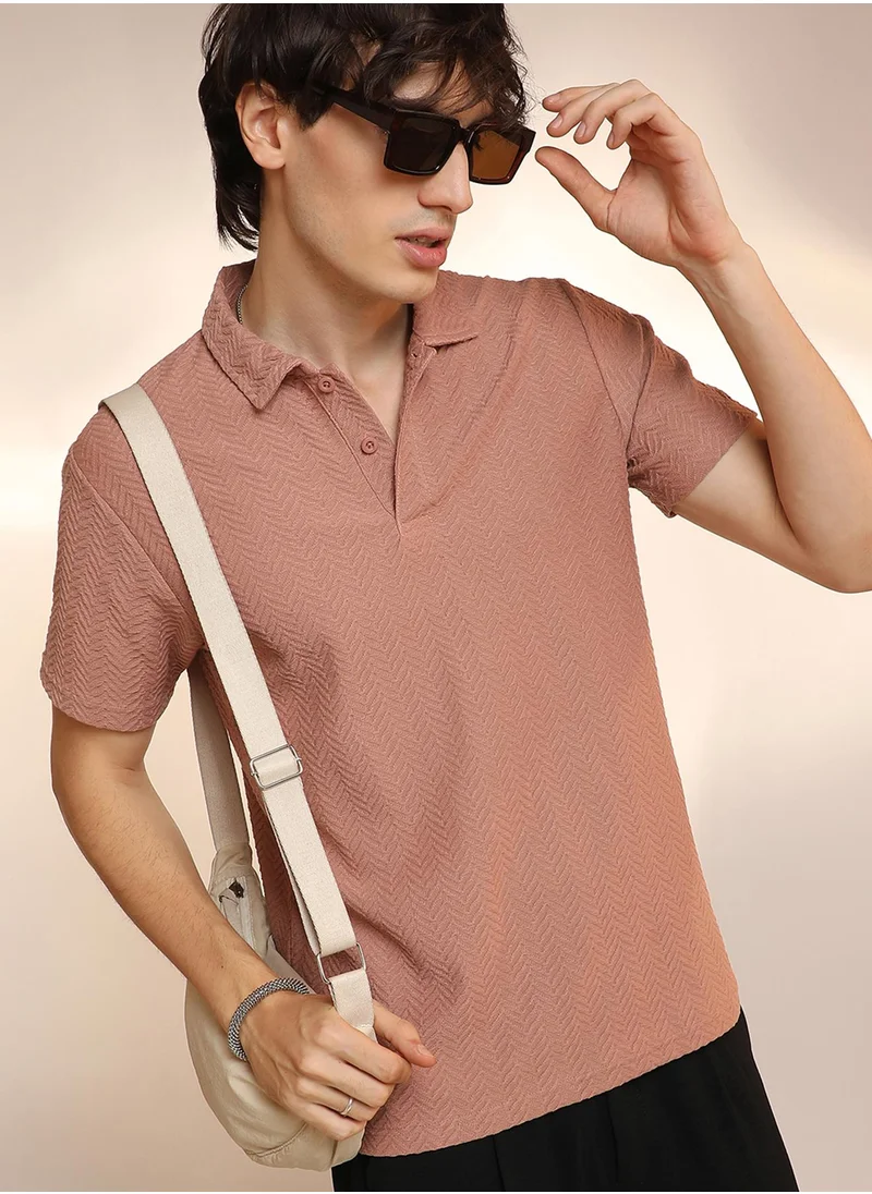 كامبوس سوترا Men's Coral Orange Chevron Polo T-Shirt