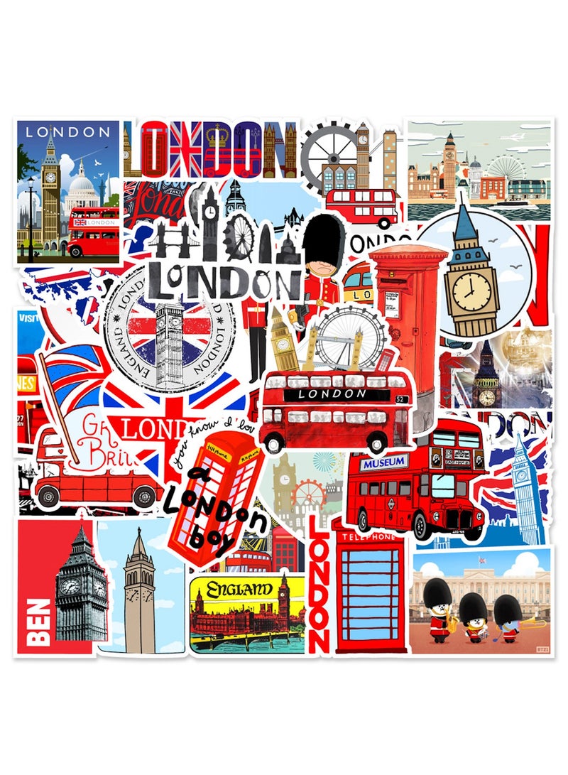 50 Pcs Red Buses Stickers for Teens London Vacation Travel Water Bottles Stickers Laptop Skateboard Cup Bikes Scrapbook Waterproof Stickers for Water Bottles Adults Girls and Boys Kids Stickers Pack - Image 1