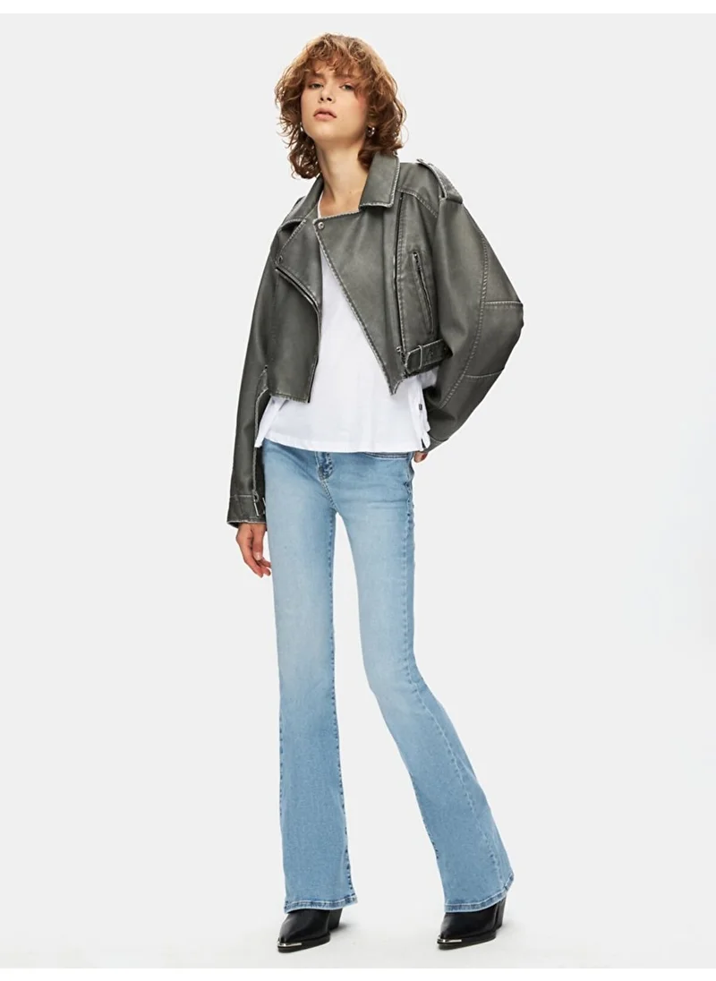 إل تي بي Faded Effect Cuban Collar Zippered Grey Jacket